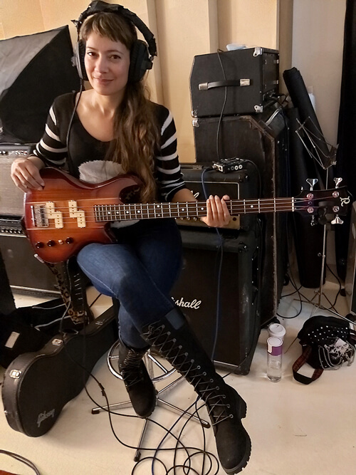 Anna-Christina recording Bass guitar