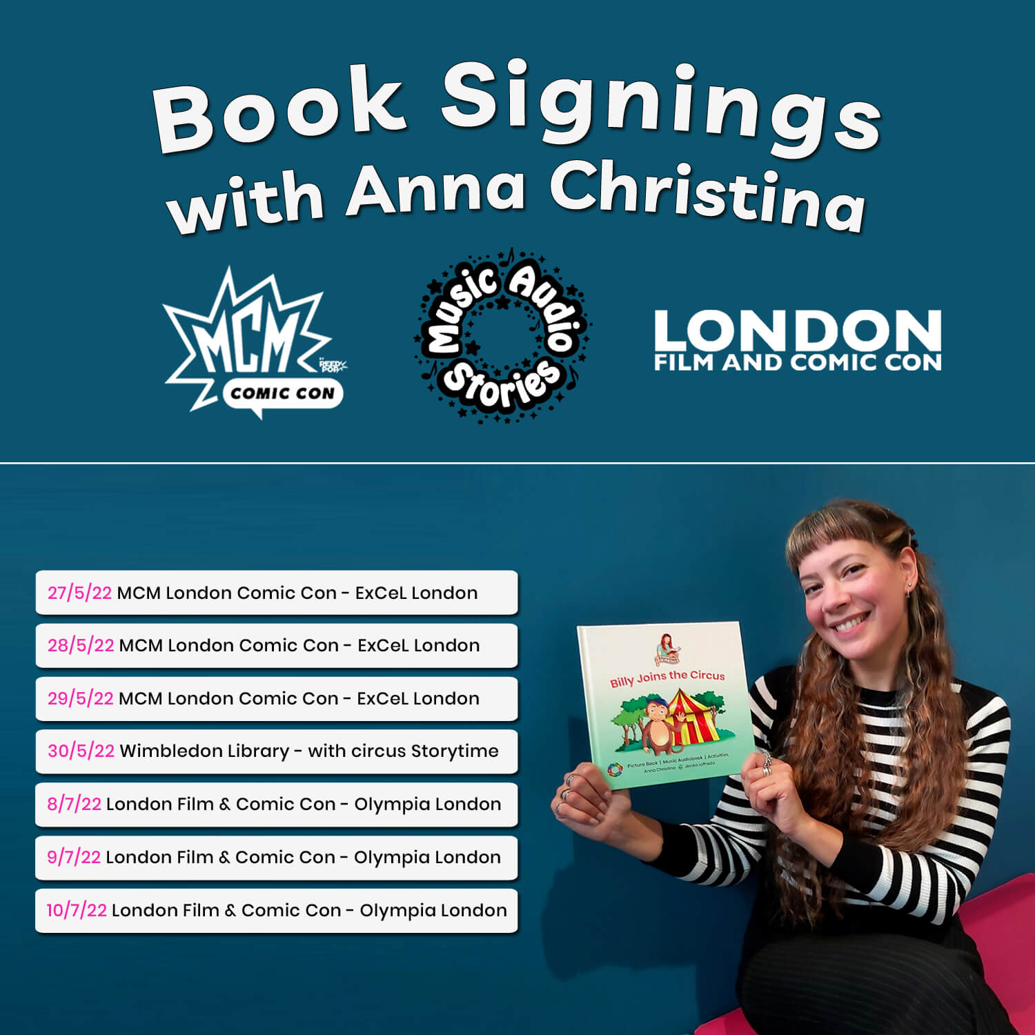 Anna-Christina from Music Audio Stories, book signing events - MCM London Comic Con and London Film & Comic Con