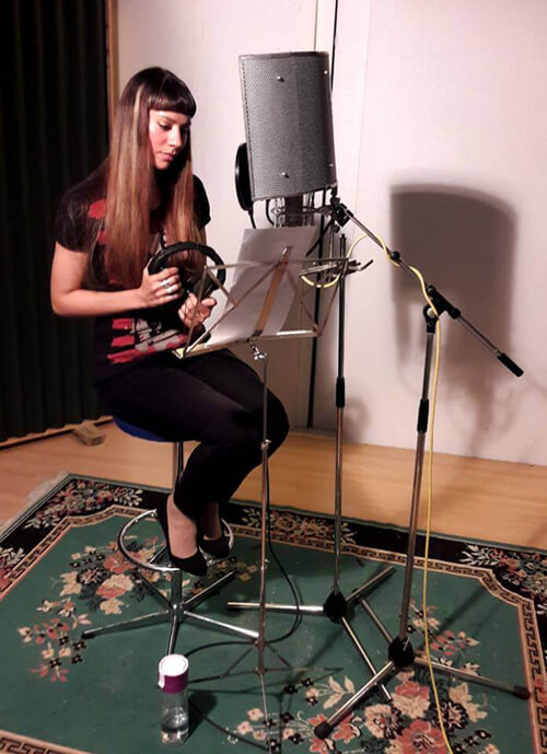 Anna-Christina recording narration at Unit 2 Studios, London